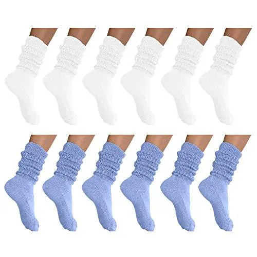 MDR Distirbutors Women's Extra Long & Heavy Slouch Cotton Wear at any Length Socks Made in USA 12 Pairs Size 9 to 11