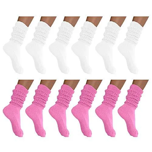 MDR Distirbutors Women's Extra Long & Heavy Slouch Cotton Wear at any Length Socks Made in USA 12 Pairs Size 9 to 11