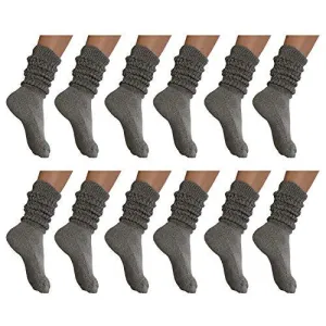 MDR Distirbutors Women's Extra Long & Heavy Slouch Cotton Wear at any Length Socks Made in USA 12 Pairs Size 9 to 11