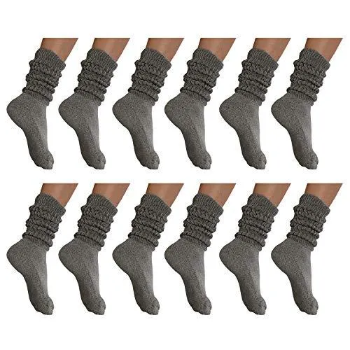 MDR Distirbutors Women's Extra Long & Heavy Slouch Cotton Wear at any Length Socks Made in USA 12 Pairs Size 9 to 11