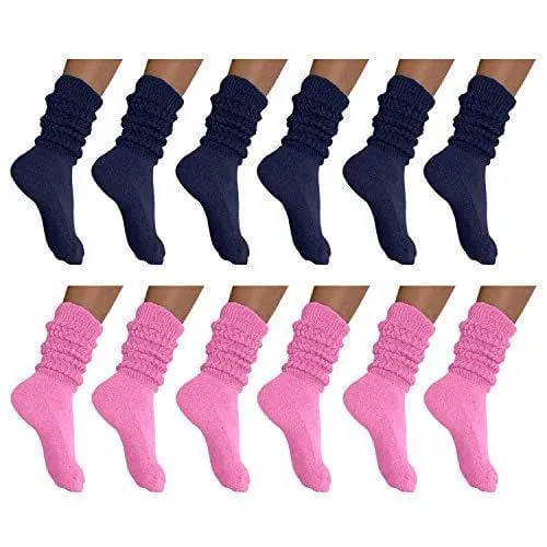 MDR Distirbutors Women's Extra Long & Heavy Slouch Cotton Wear at any Length Socks Made in USA 12 Pairs Size 9 to 11