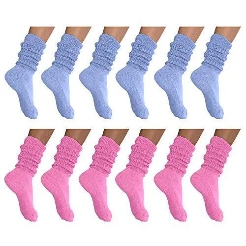 MDR Distirbutors Women's Extra Long & Heavy Slouch Cotton Wear at any Length Socks Made in USA 12 Pairs Size 9 to 11