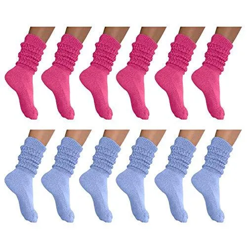 MDR Distirbutors Women's Extra Long & Heavy Slouch Cotton Wear at any Length Socks Made in USA 12 Pairs Size 9 to 11