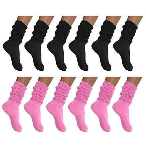 MDR Distirbutors Women's Extra Long & Heavy Slouch Cotton Wear at any Length Socks Made in USA 12 Pairs Size 9 to 11