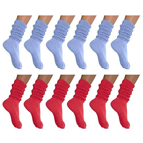 MDR Distirbutors Women's Extra Long & Heavy Slouch Cotton Wear at any Length Socks Made in USA 12 Pairs Size 9 to 11