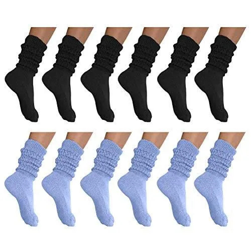 MDR Distirbutors Women's Extra Long & Heavy Slouch Cotton Wear at any Length Socks Made in USA 12 Pairs Size 9 to 11