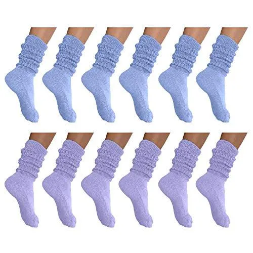 MDR Distirbutors Women's Extra Long & Heavy Slouch Cotton Wear at any Length Socks Made in USA 12 Pairs Size 9 to 11