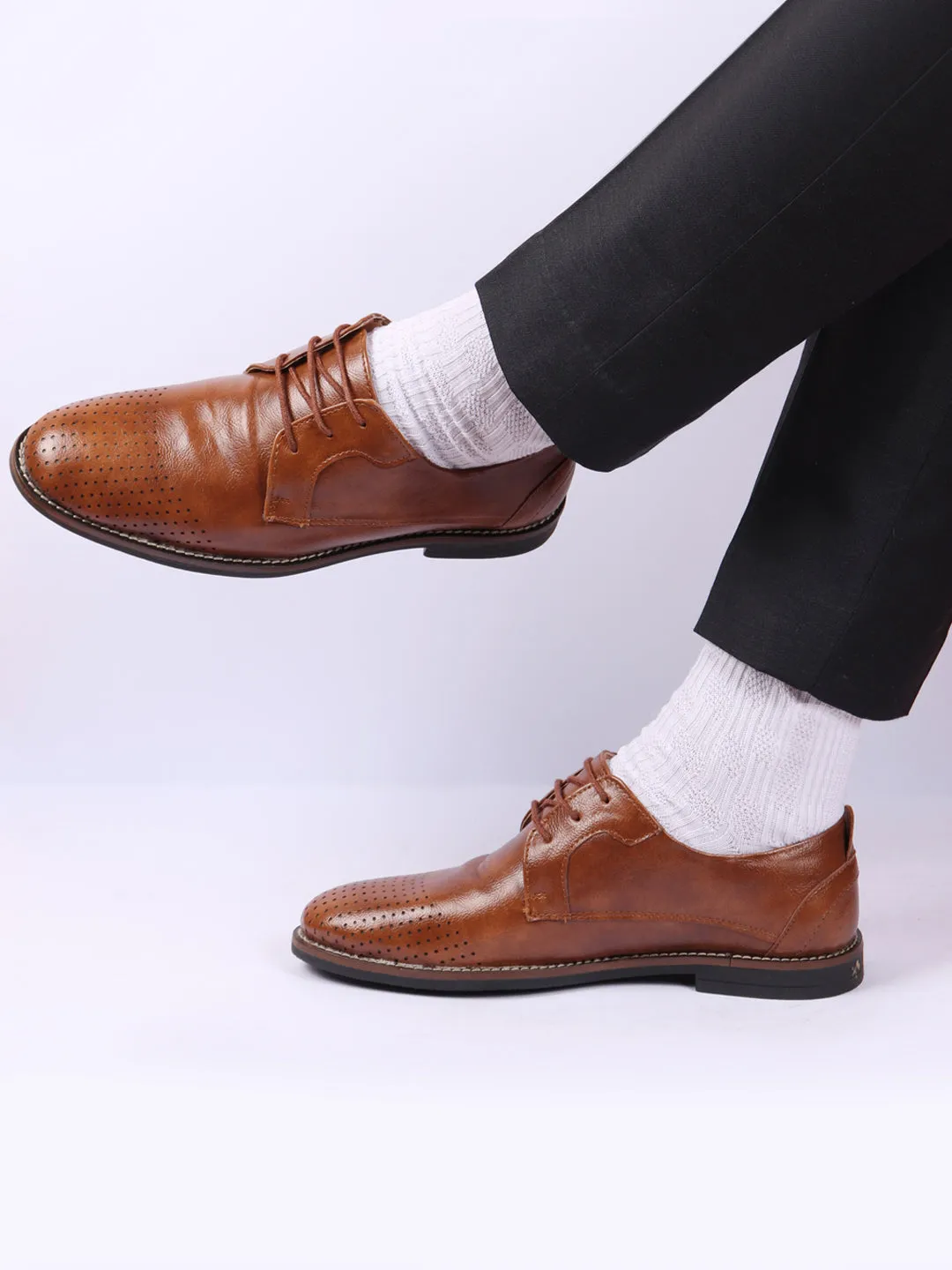 Men Brown Cap Toe Formal/Office Lace Up Dress Shoes