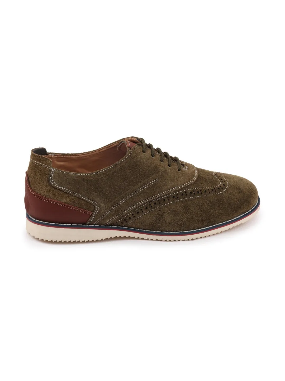 Men Olive Suede Leather Oxford Casual Shoes