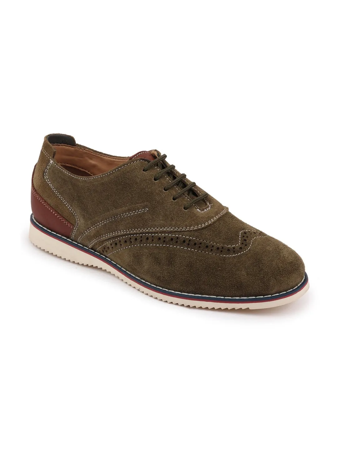 Men Olive Suede Leather Oxford Casual Shoes