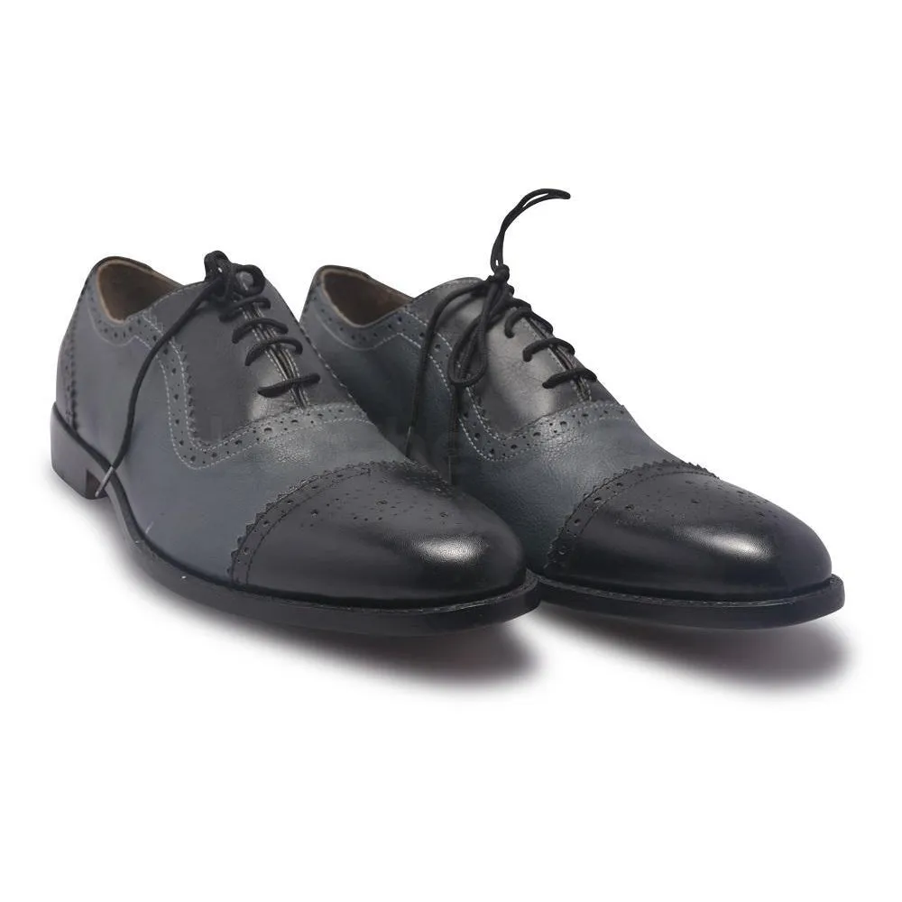 Men Oxford Brogue Cap Toe Two Tone Genuine Leather Shoes