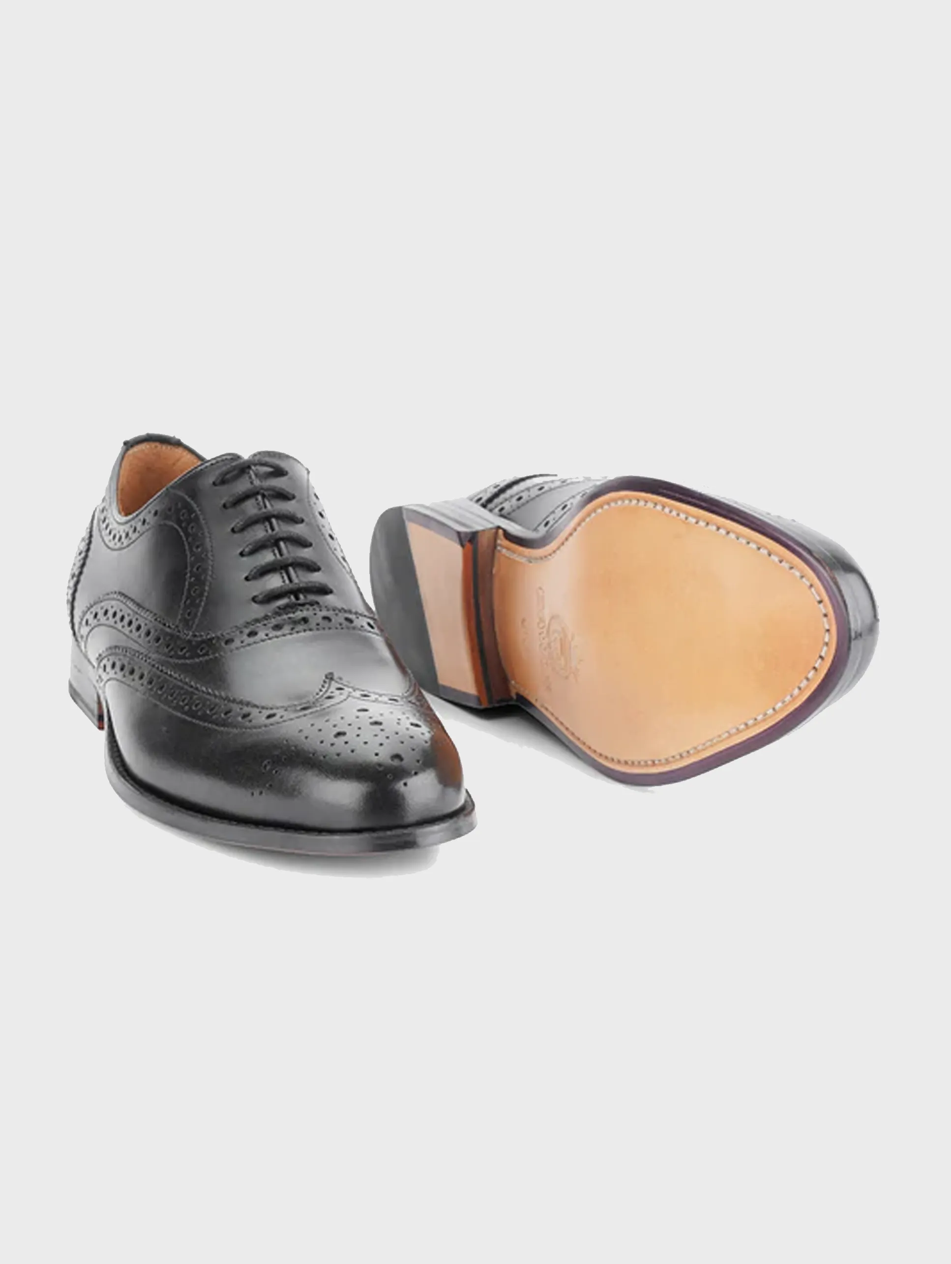 men's leather perforated wingtip oxford- black