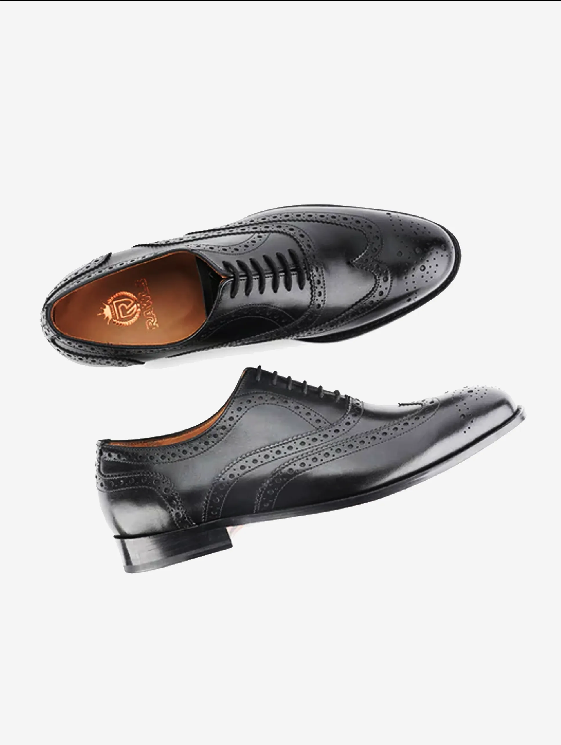 men's leather perforated wingtip oxford- black