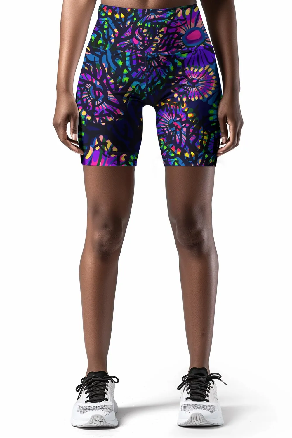 Midnight Glow Karen Purple Performance Yoga Biker Shorts - Women