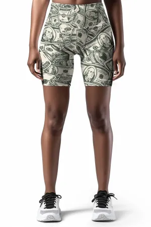 Money Manifest Karen Green Dollar Print Gym Yoga Biker Shorts - Women