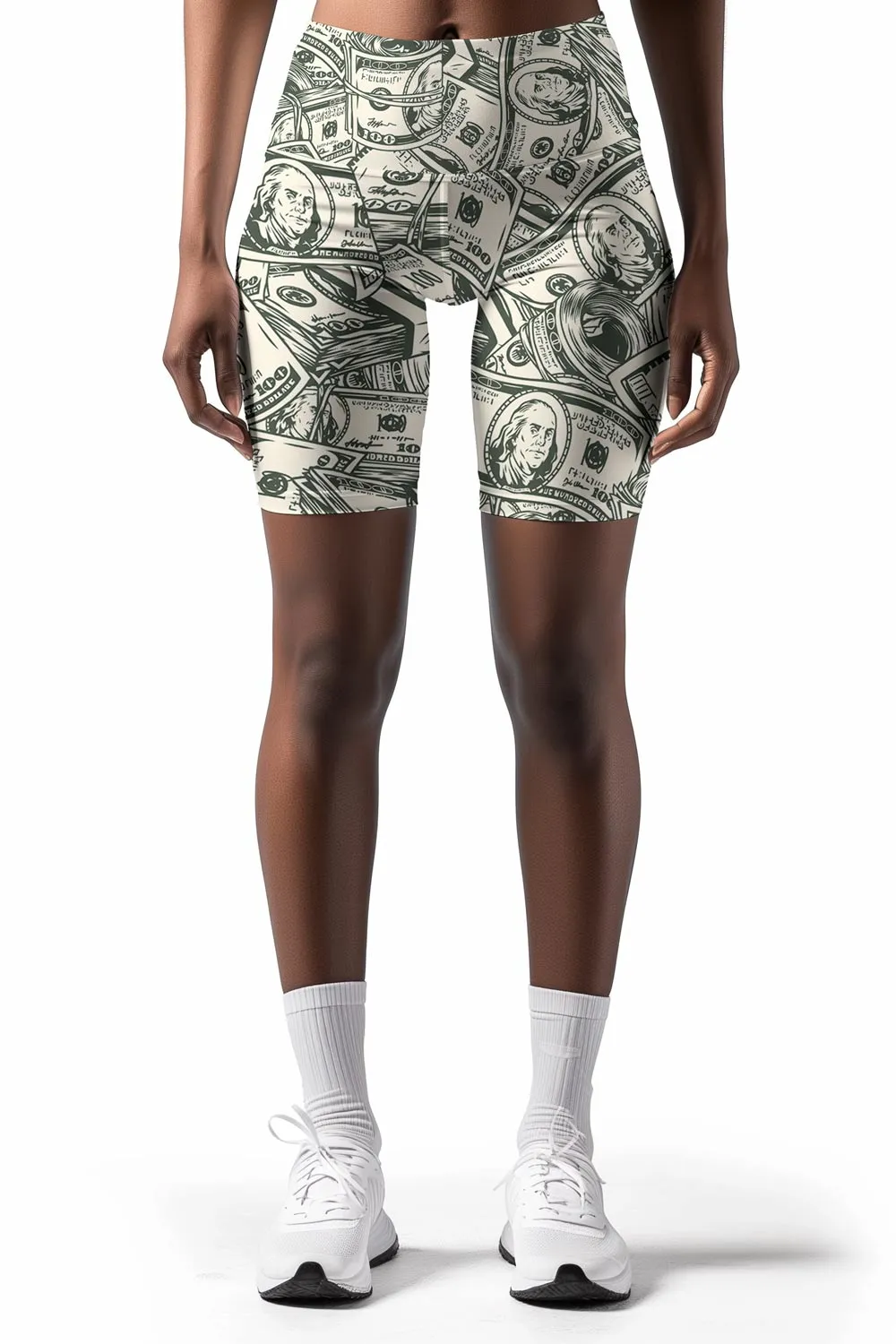 Money Manifest Karen Green Dollar Print Gym Yoga Biker Shorts - Women