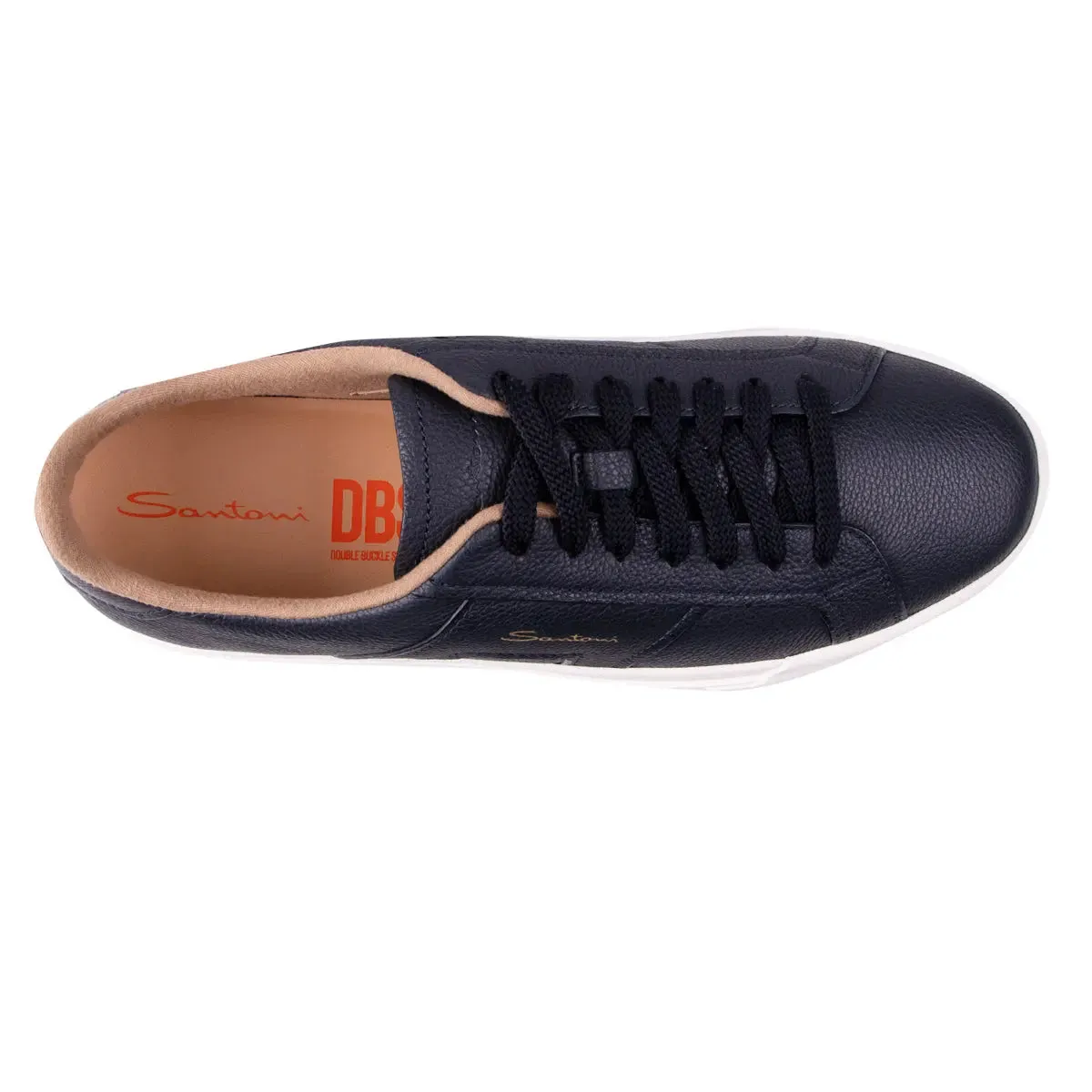 Navy Double Buckle Tumbled Leather Sneaker