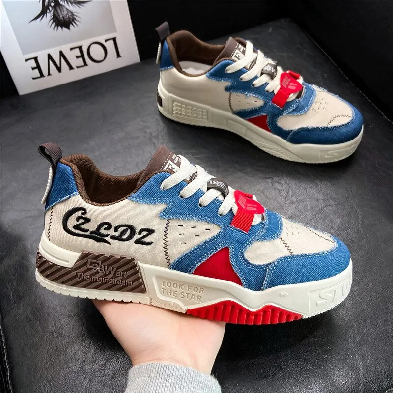 New Style  Denim Canvas Sneakers Men Platform Skateboard Shoes Streetwear Hip Hop Teenager Zapatos Hombre Tenis