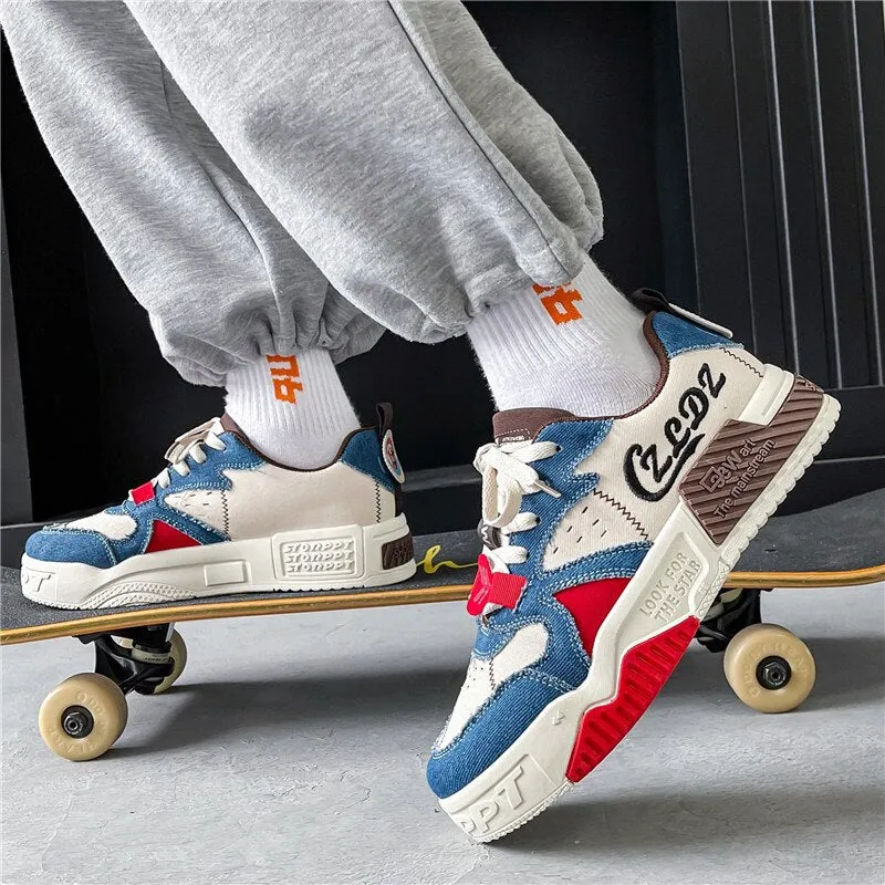 New Style  Denim Canvas Sneakers Men Platform Skateboard Shoes Streetwear Hip Hop Teenager Zapatos Hombre Tenis