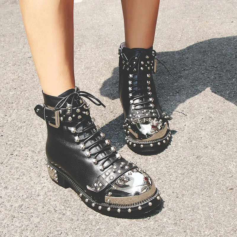 Nia Rivet Studded Combat Boots