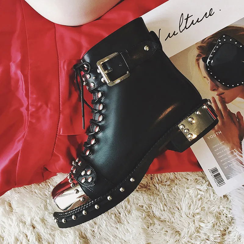 Nia Rivet Studded Combat Boots