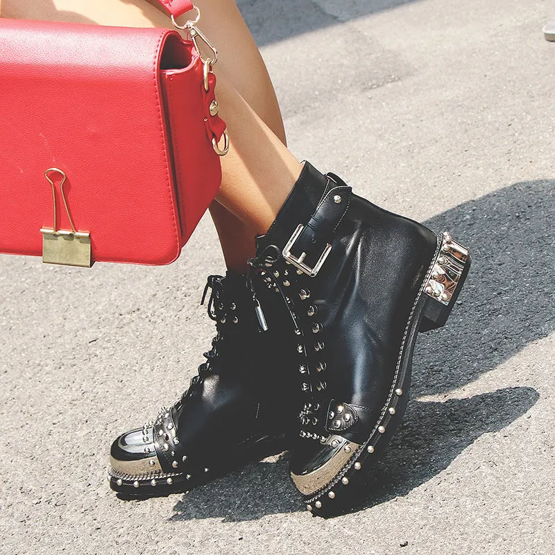 Nia Rivet Studded Combat Boots