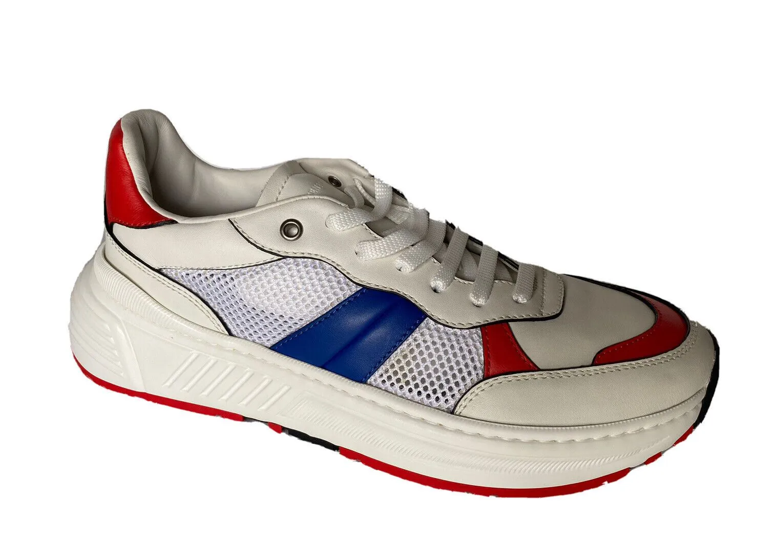 NIB Bottega Veneta Mens Leather & Mesh Sneakers White/Red/Blue 11 US 565646 9080