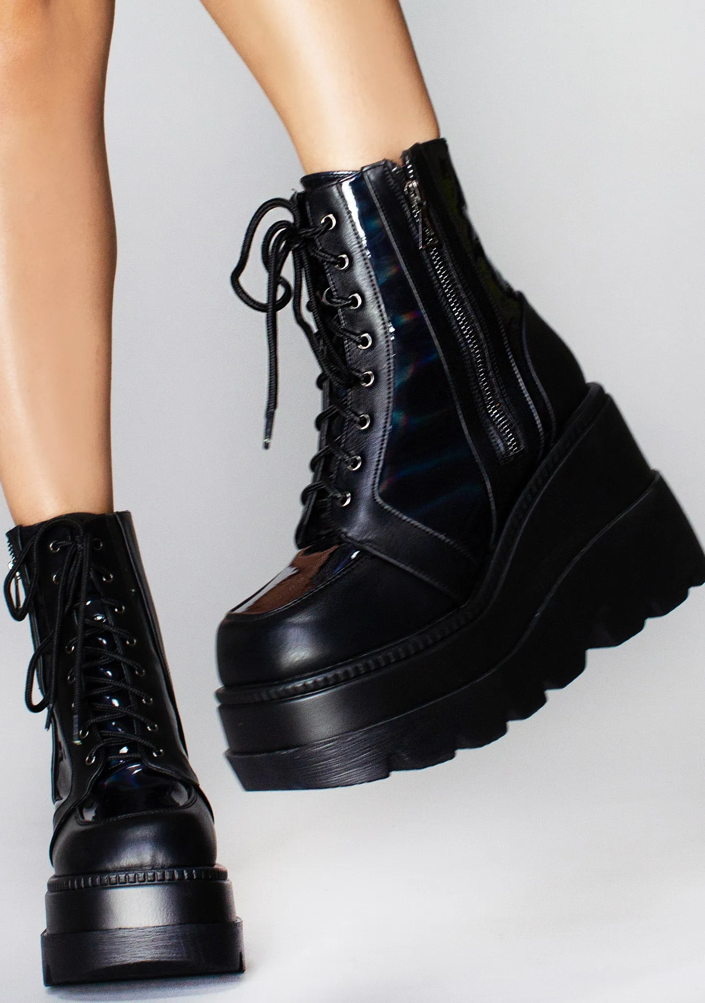 Nightshade Hologram Black Platform Boots