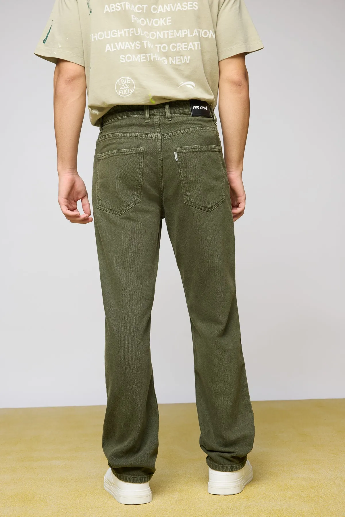 Olive Nomad Distressed Men's Wide Leg Jeans