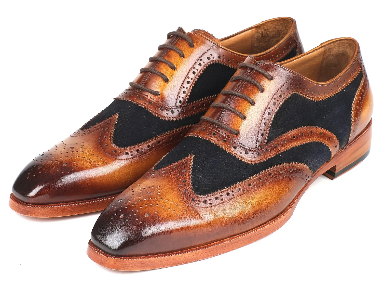 Paul Parkman Brown Leather & Suede Wingtip Oxfords in Brown & Navy