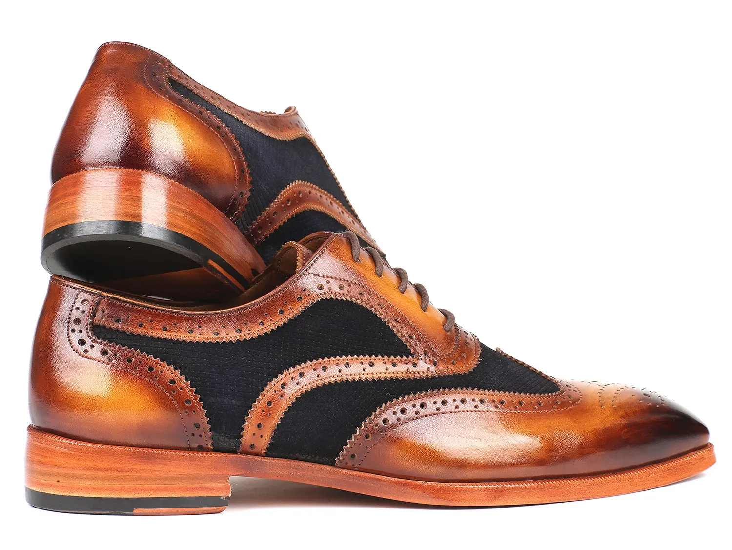 Paul Parkman Brown Leather & Suede Wingtip Oxfords in Brown & Navy