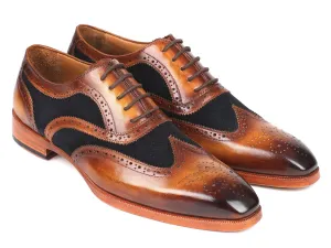 Paul Parkman Brown Leather & Suede Wingtip Oxfords in Brown & Navy