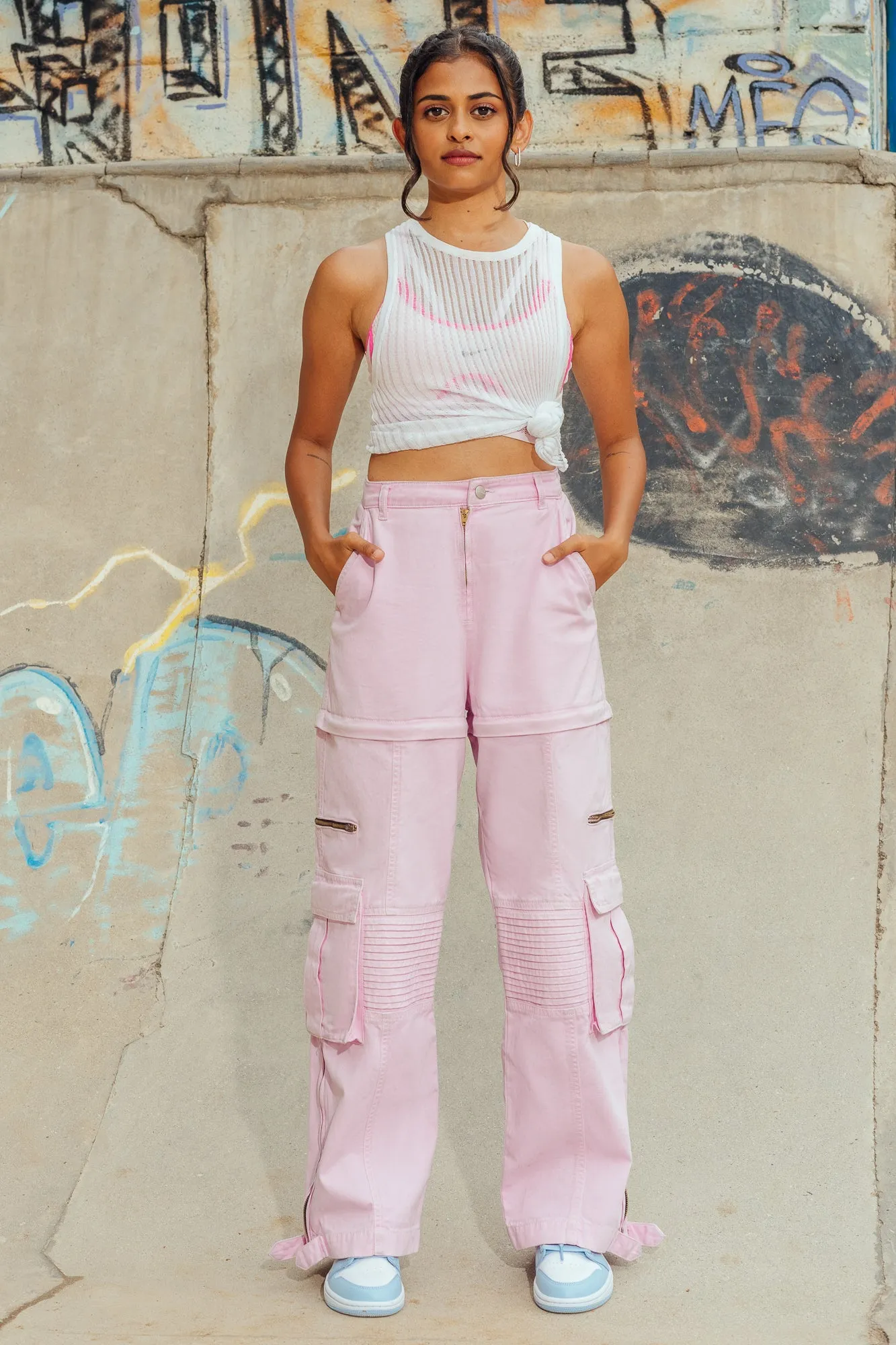 Pink Detachable Cargo Jeans