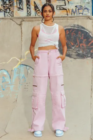 Pink Detachable Cargo Jeans