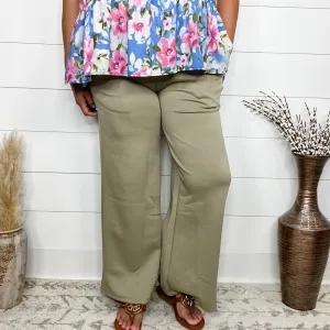 "In Flight" Wide Leg Open Bottom Casual Pants with Pockets (Sage)