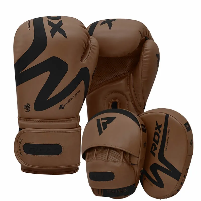 RDX T15 Nero Brown Boxing Gloves & Focus Pads