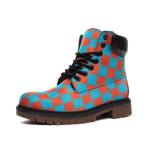 Retro Checkered Combat Boots Faux Leather