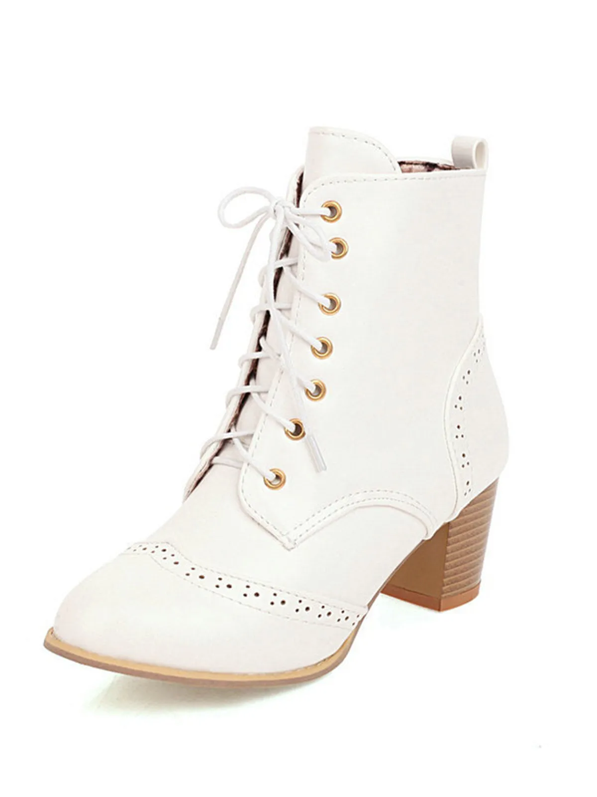 Retro Leather Medium Heel Lace-Up Combat Boots