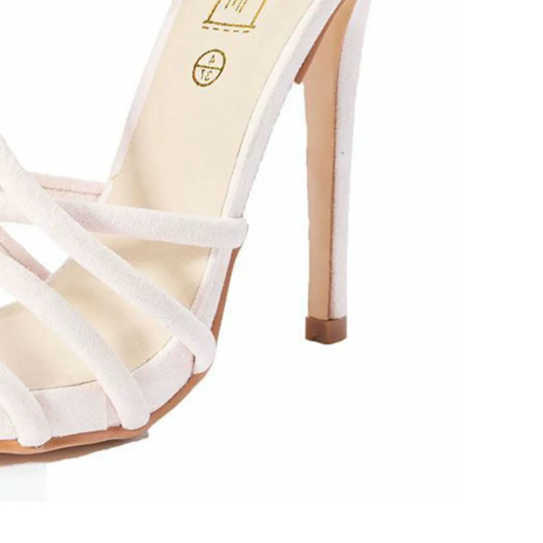 ROCKTHOSECURVES NUDE PINK SUEDETTE HIGH HEEL STRAPPY SANDALS / SHOES