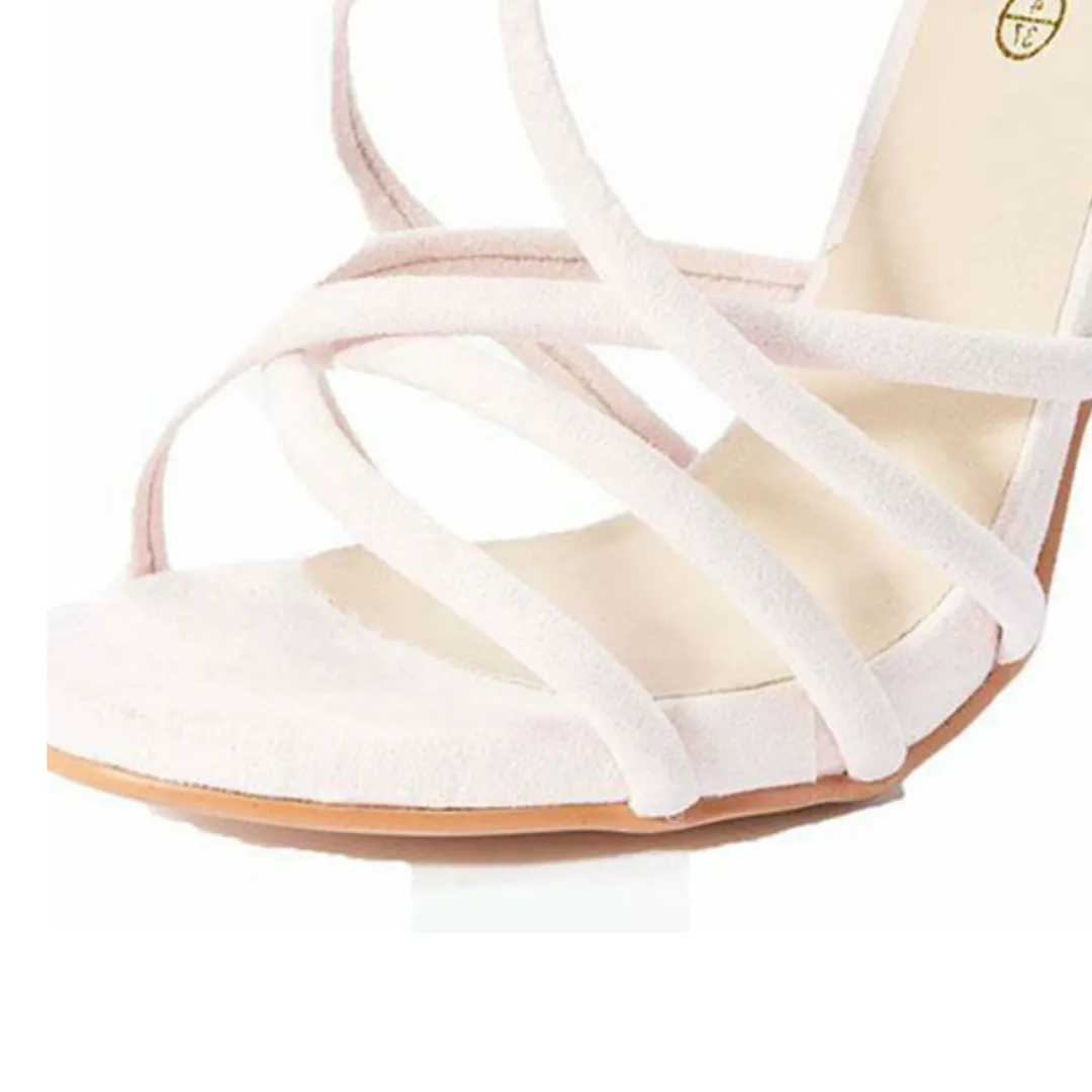 ROCKTHOSECURVES NUDE PINK SUEDETTE HIGH HEEL STRAPPY SANDALS / SHOES