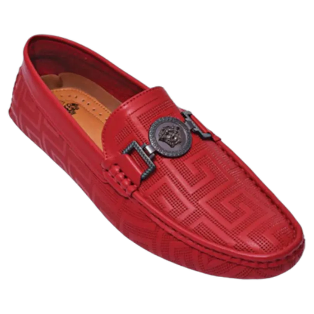 Royal Red men's loafer With metal buckle printed leather fashion design