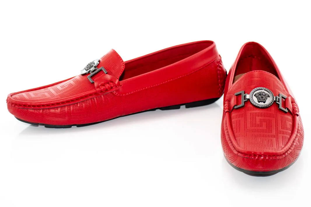 Royal Red men's loafer With metal buckle printed leather fashion design