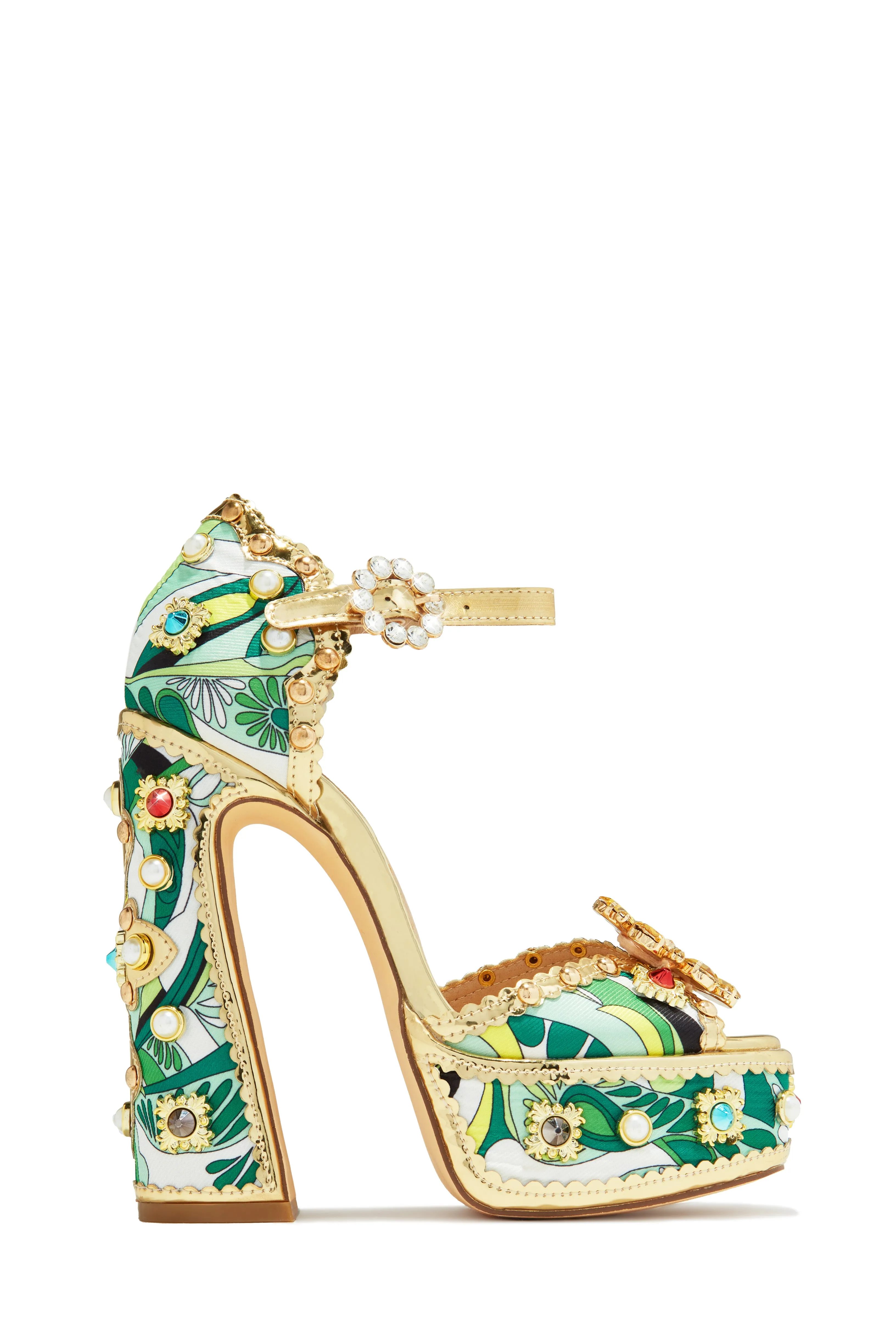 Royal Wishes Platform Block Heels - Green