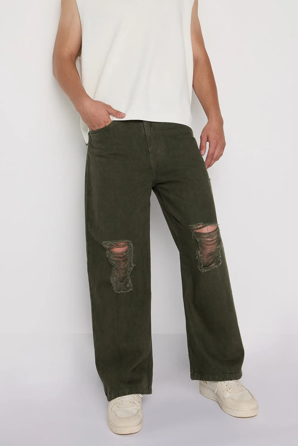 Sage Edge Men's Wide Leg Distress Jeans