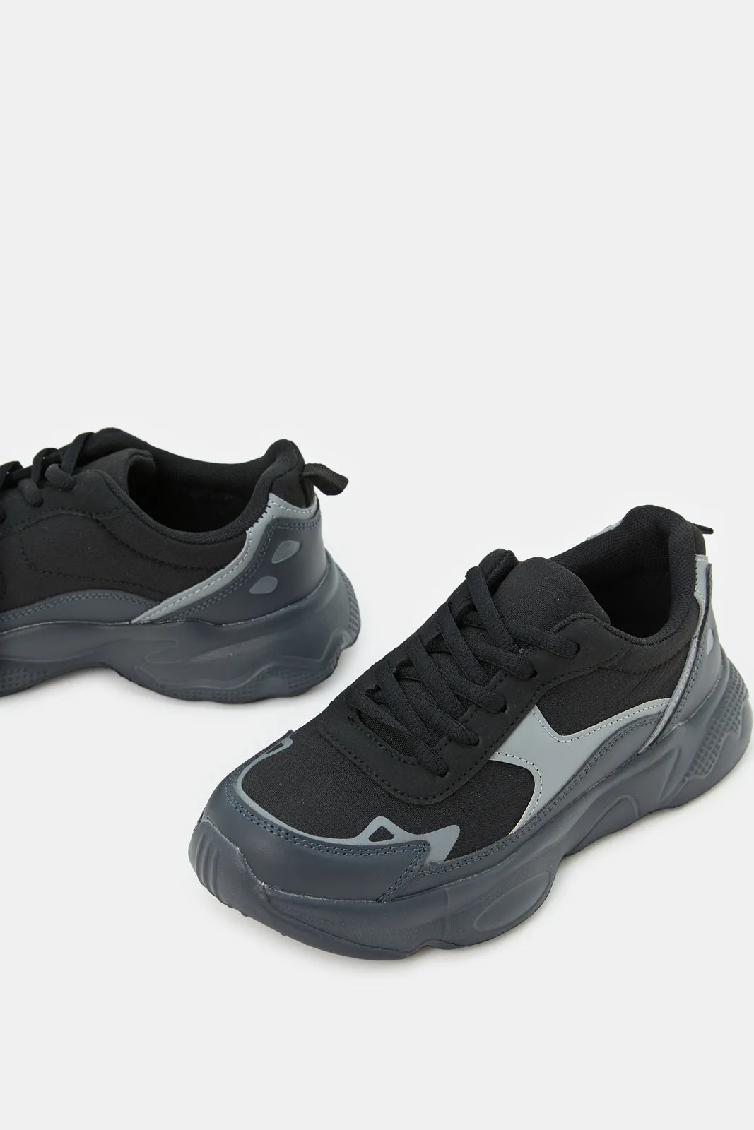 Senior Boys Black Color Block Chunky Sneakers