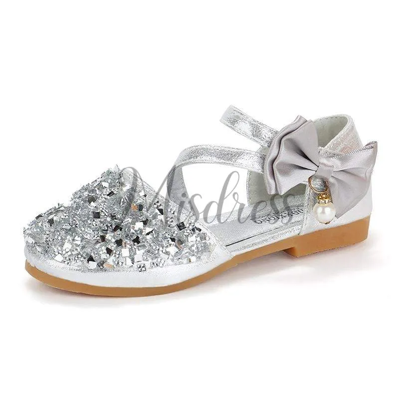 Silver/Gold/Pink Bow Leather Sequin Sandals Baby Dancing Shoes Flower Girl Shoes