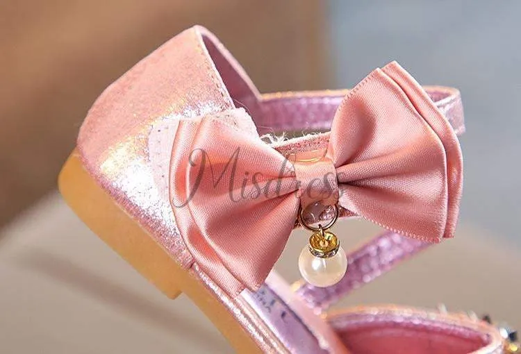 Silver/Gold/Pink Bow Leather Sequin Sandals Baby Dancing Shoes Flower Girl Shoes