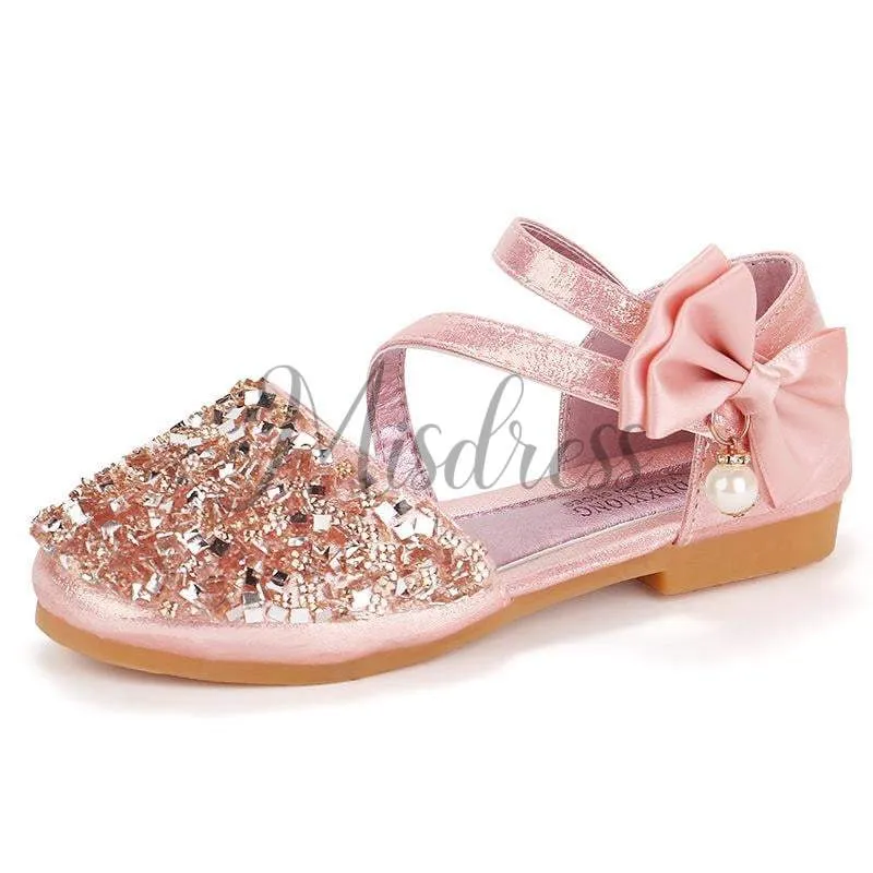 Silver/Gold/Pink Bow Leather Sequin Sandals Baby Dancing Shoes Flower Girl Shoes