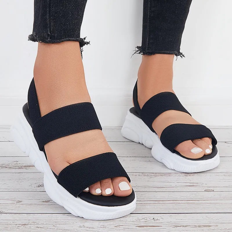 Sohiwoo  Women Open Toe Soft Sole Platform Sandals Black Knit Sport Sandals