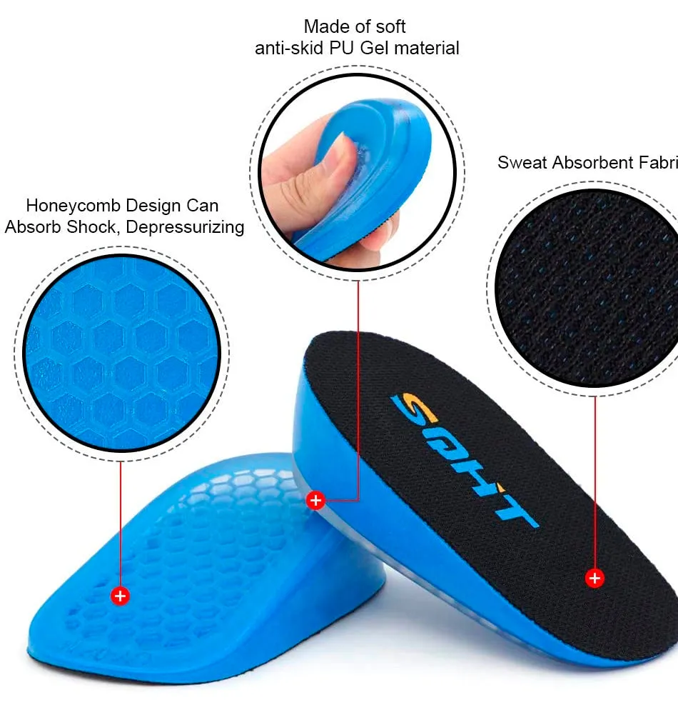 SQHT's Height Increase Insole - Gel Heel Shoe Lift Inserts, Achilles Tendon Cushion for Men and Women Color Blue&black